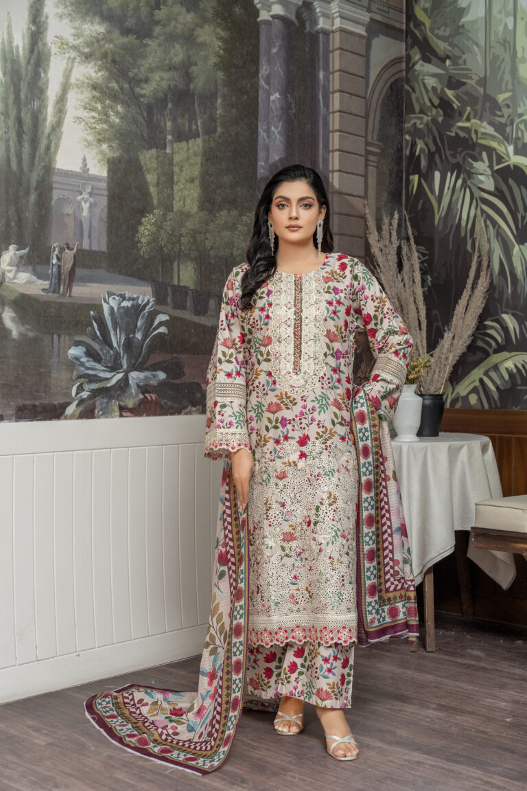 Digital cotton printed with embroidered